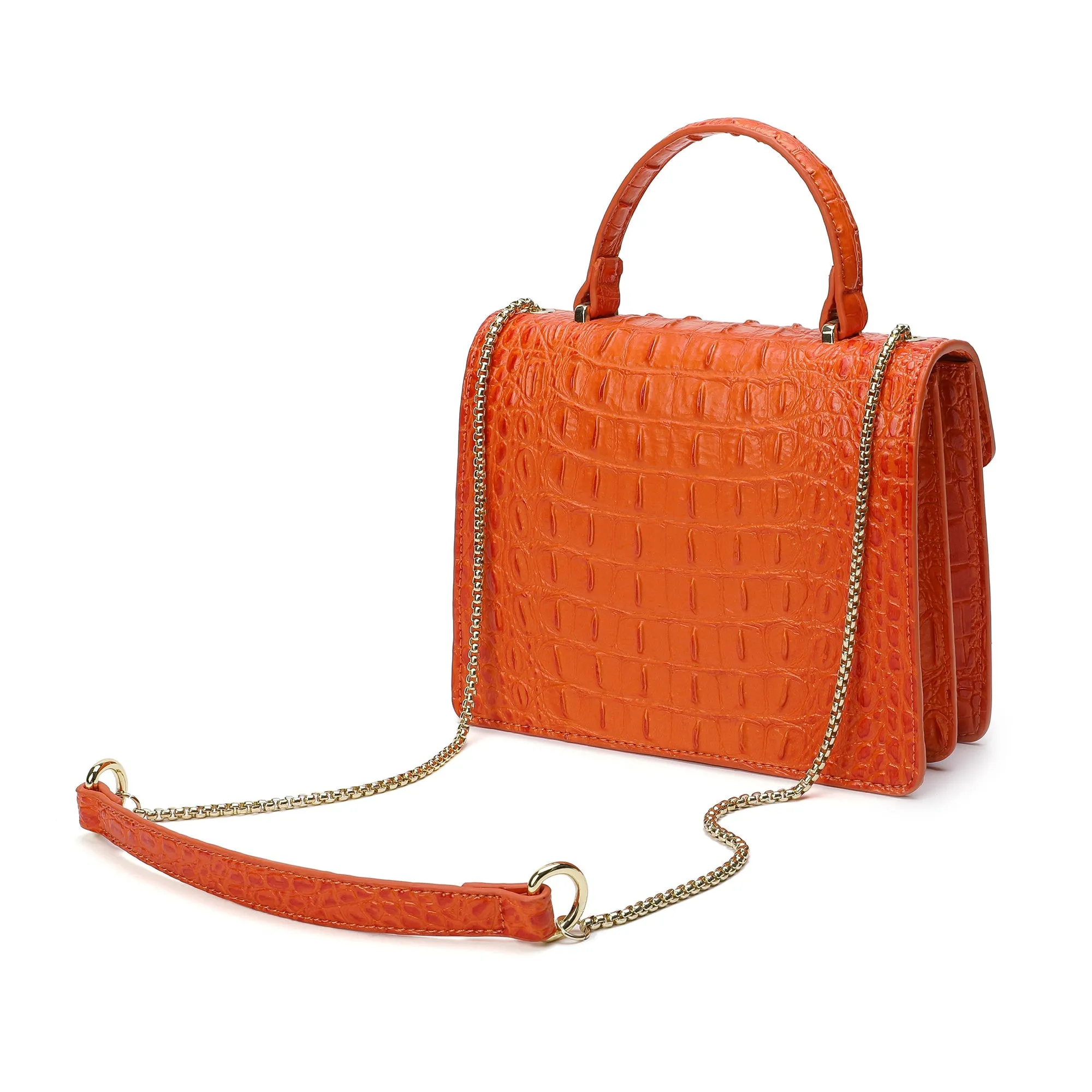 Alligator Embossed Leather Top-handle Shoulder Bag