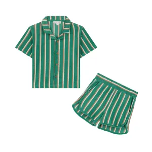 Alov Terry Shirt & Shorts Set | Grass Cypress Stripes