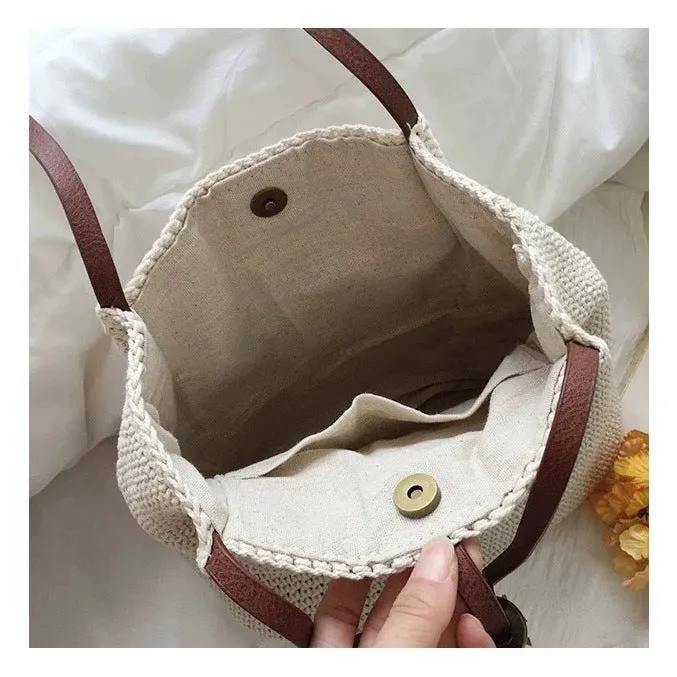 &amp; Lining Chic Approx. – | for Korean Women Shoulder Woven Style Bag Giveaway offer Closure 30cm 25cm Cotton with Magnetic x Handmade