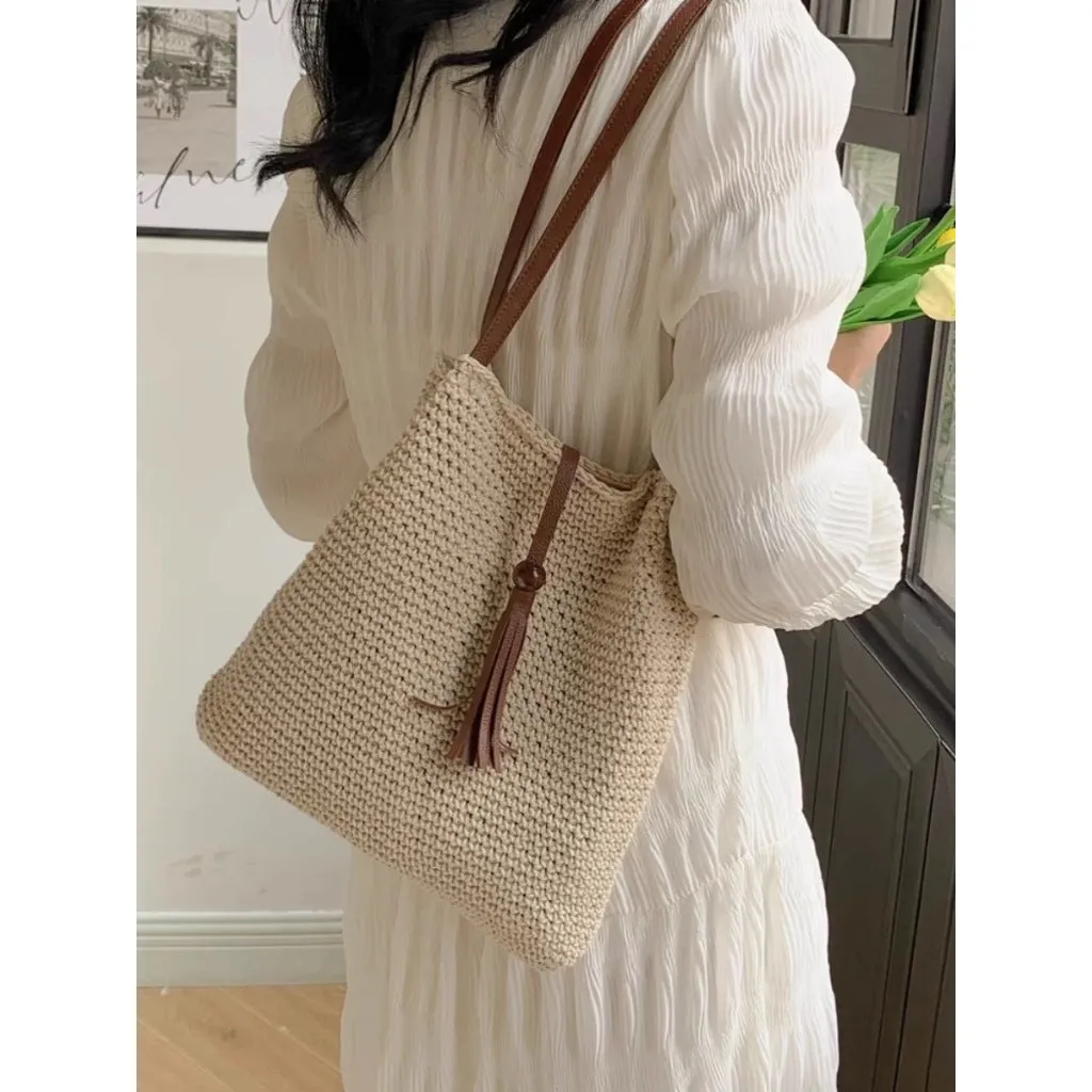 &amp; Lining Chic Approx. – | for Korean Women Shoulder Woven Style Bag Giveaway offer Closure 30cm 25cm Cotton with Magnetic x Handmade