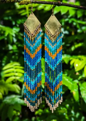 Ana Blue Chevron Seed Bead Earrings
