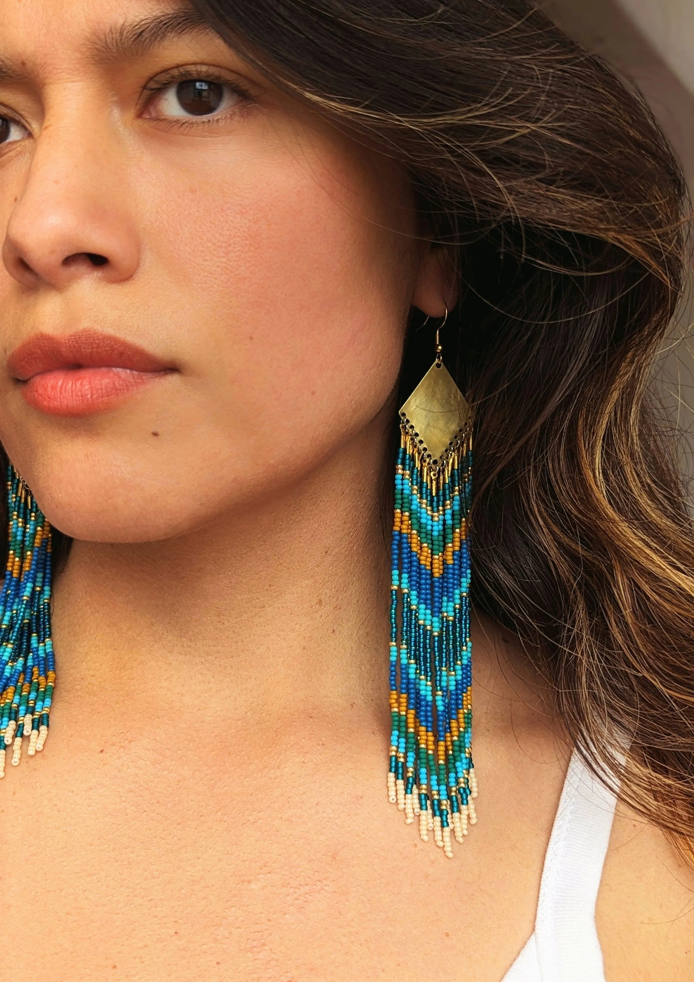 Ana Blue Chevron Seed Bead Earrings