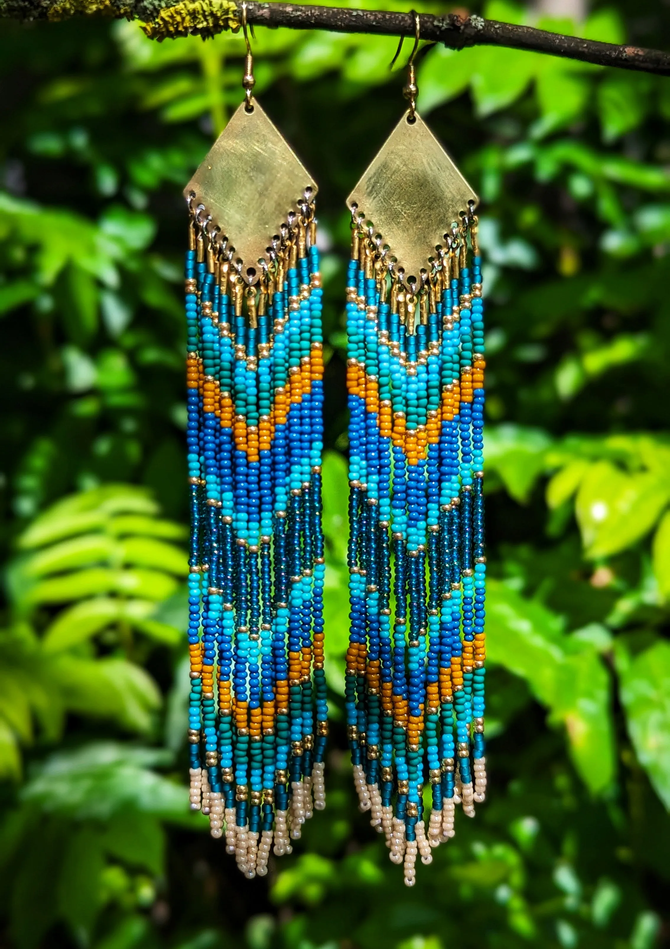 Ana Blue Chevron Seed Bead Earrings