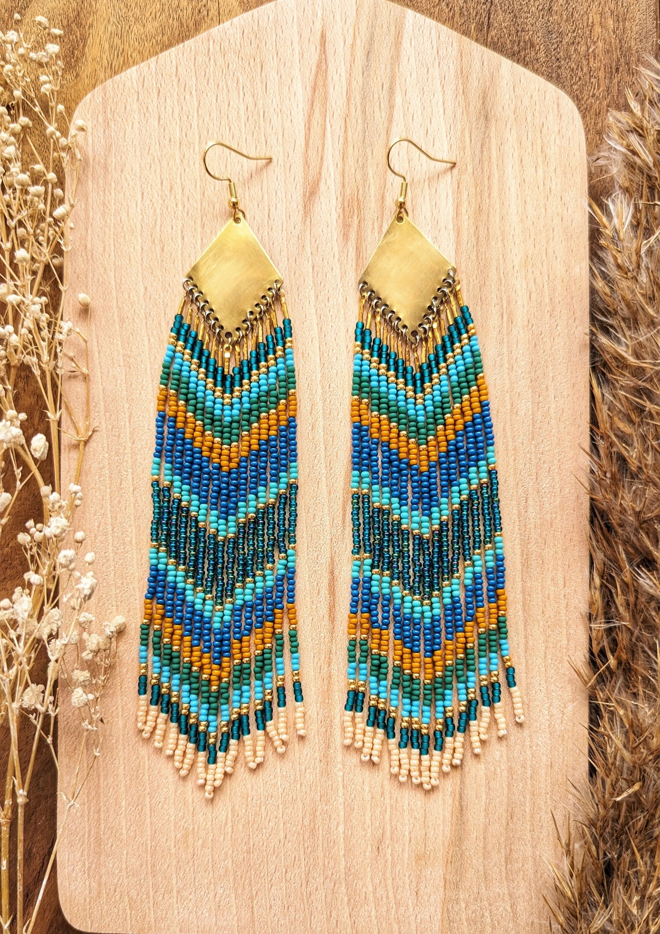 Ana Blue Chevron Seed Bead Earrings