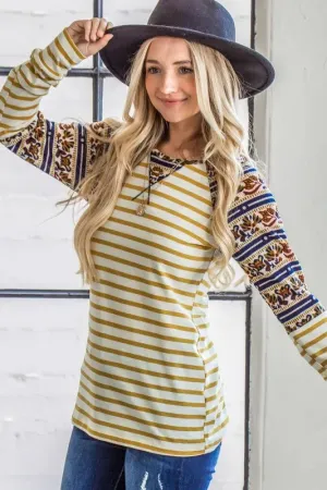 And The Why Stripe Ethnic Print Raglan Top