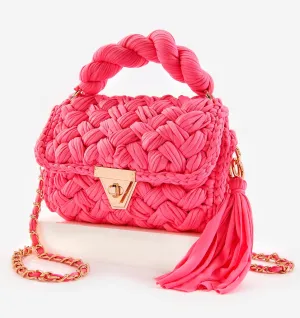Aspen Woven Crossbody, Hot Pink