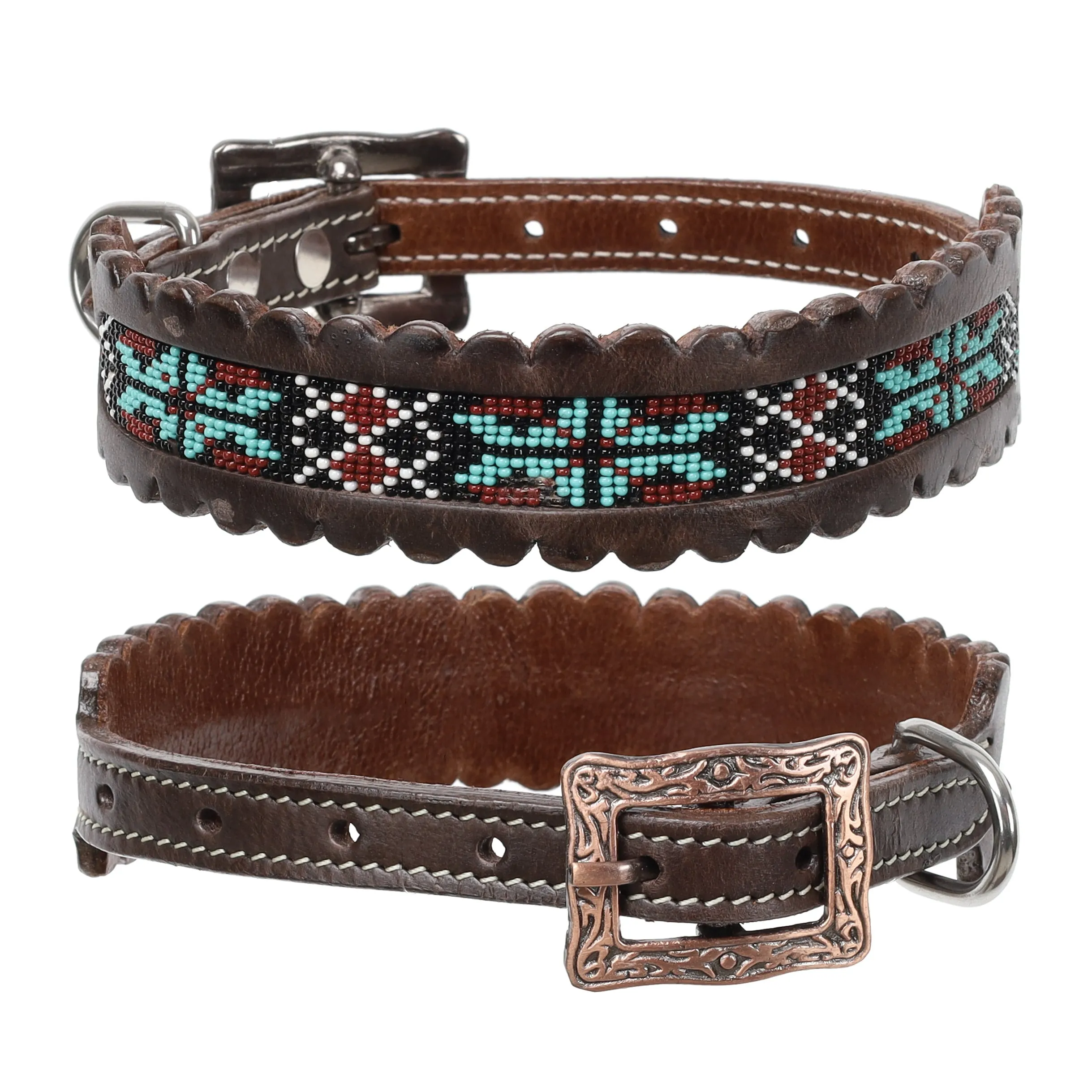 Aztec Fusion Beaded Leather Dog Collar
