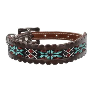 Aztec Fusion Beaded Leather Dog Collar