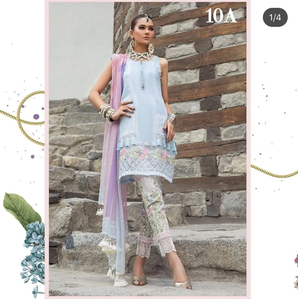 Baby Blue Salwar Kameez-Suit - Maria B. M.Prints 2019