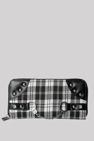Banned Handcuff Wallet Tartan Punk Studded, Black-White