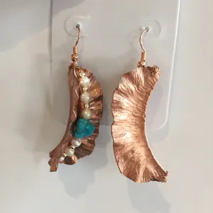 BEADED COPPER PEARL/TURQUOISE EARRINGS