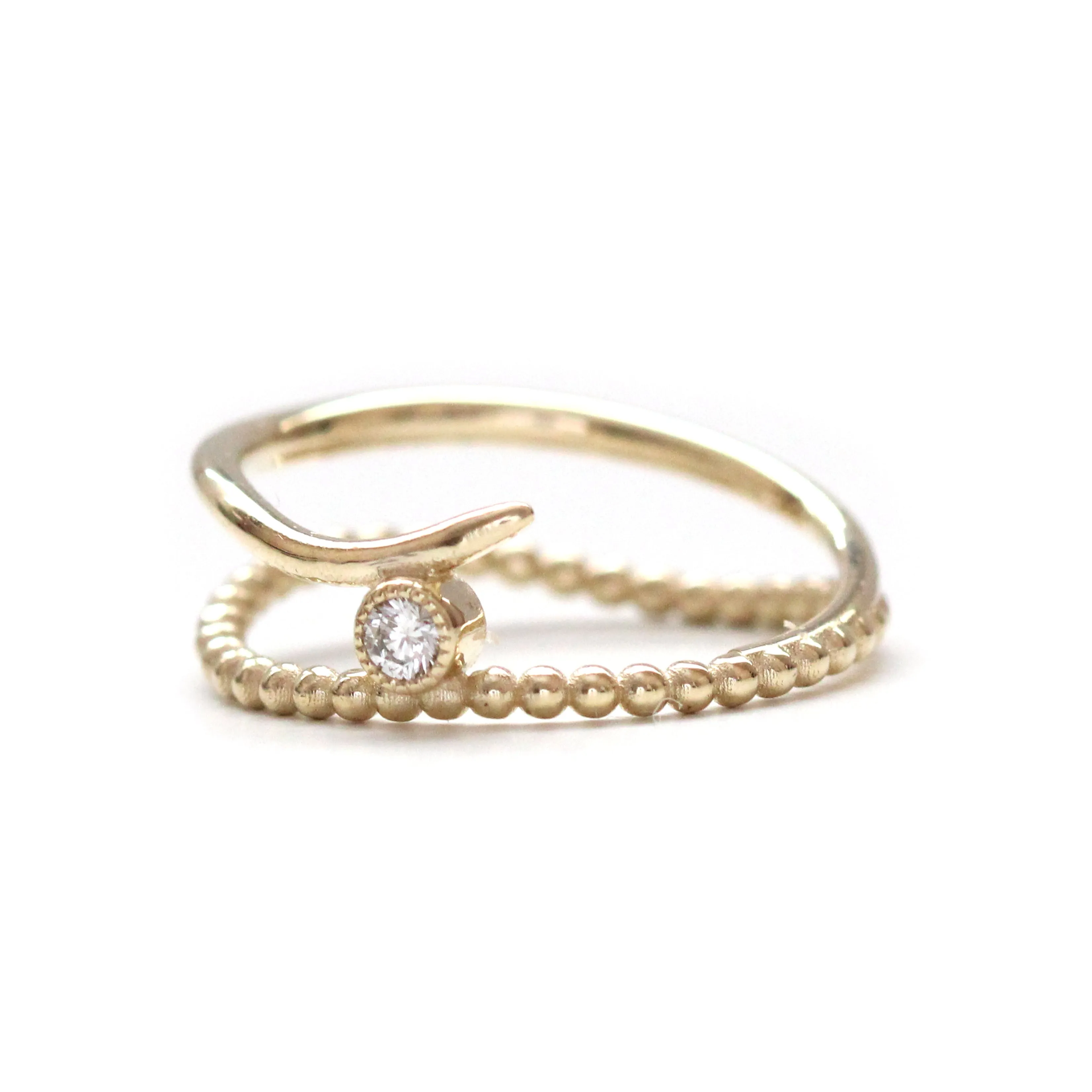Beaded Diamond Milgrain Bezel Bypass ring