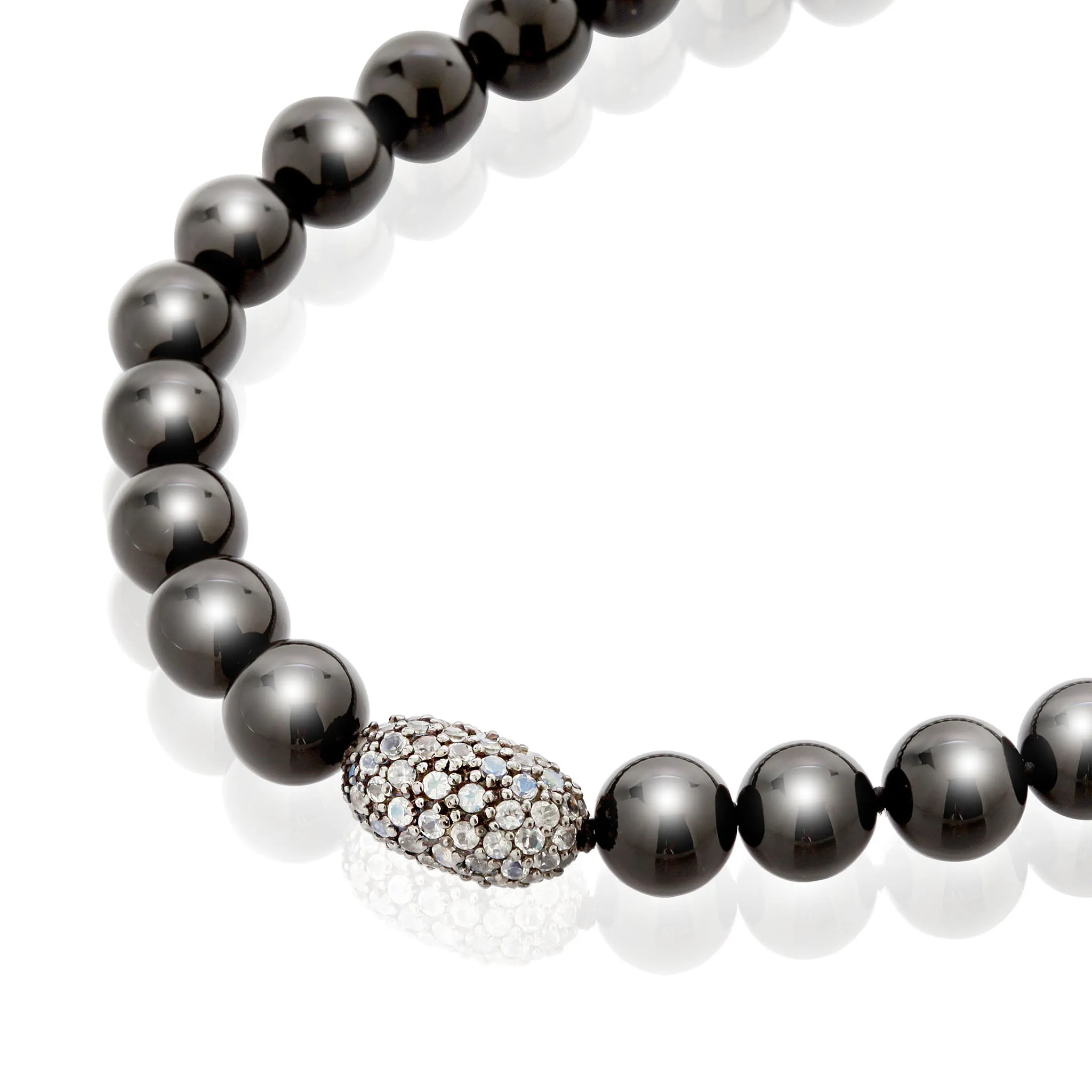 Beaded Necklace with Sterling Silver, Moonstones & Black Onyx