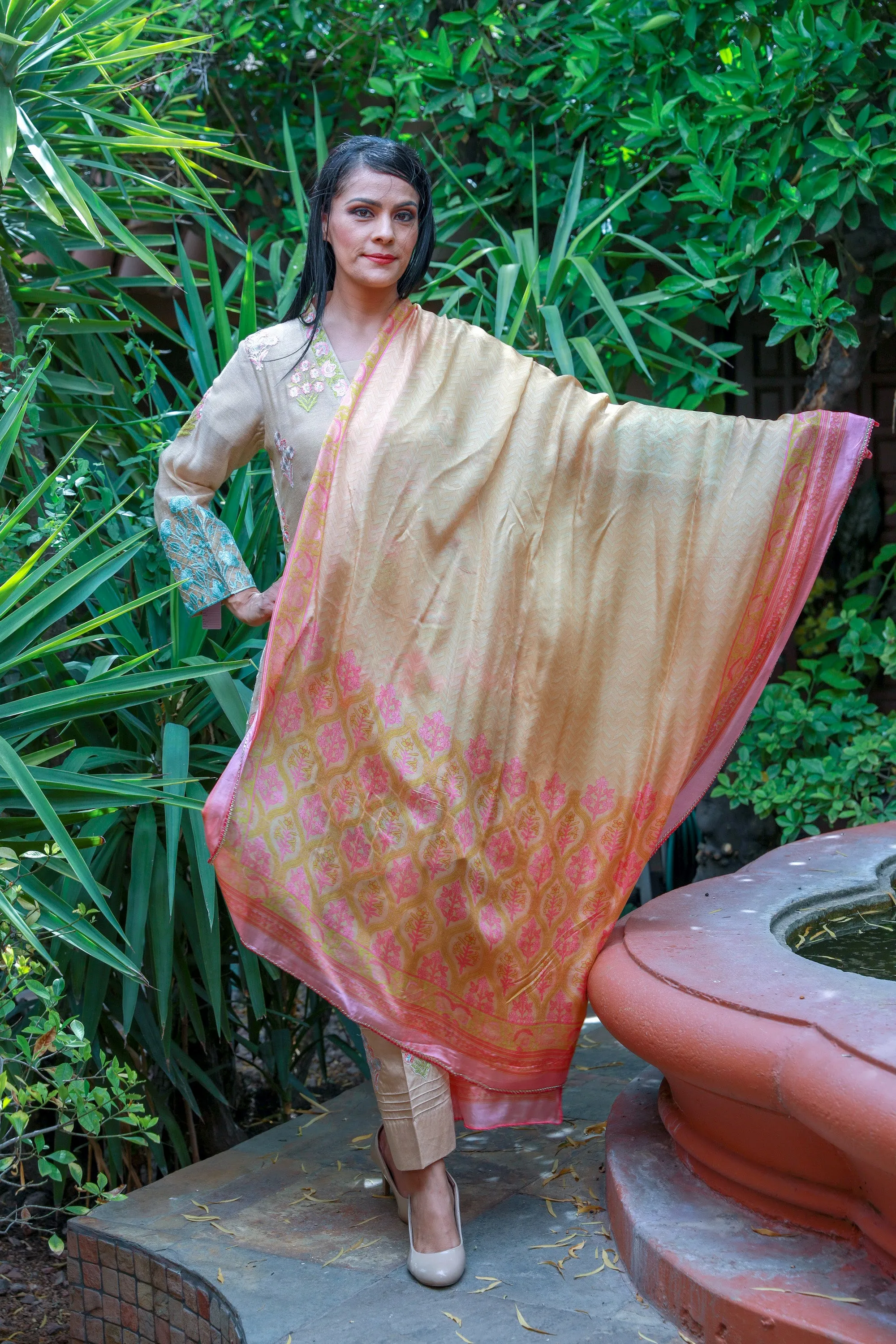 Beige Cotton Salwar Kameez -  Designer Khaadi Suit