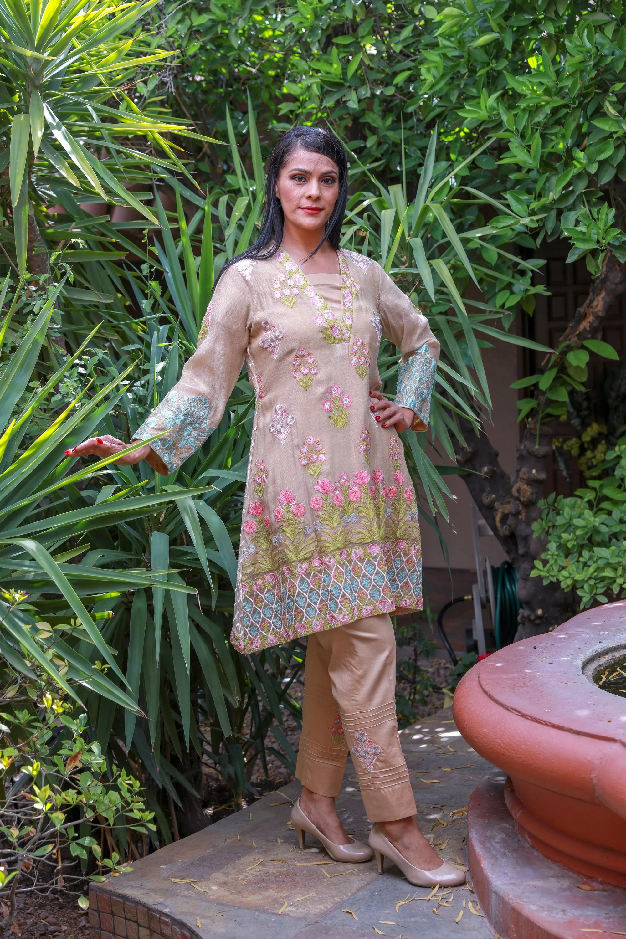 Beige Cotton Salwar Kameez -  Designer Khaadi Suit