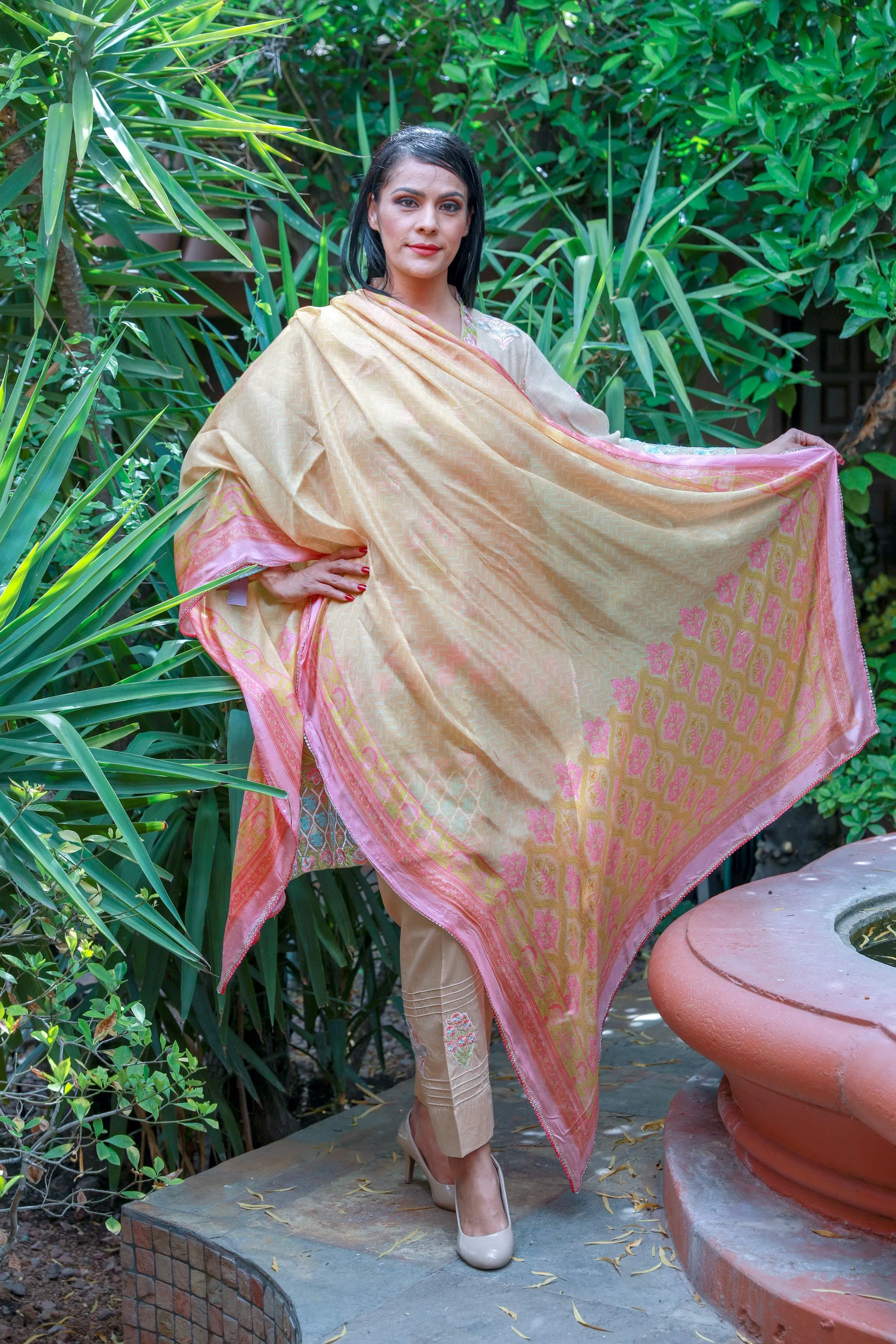 Beige Cotton Salwar Kameez -  Designer Khaadi Suit