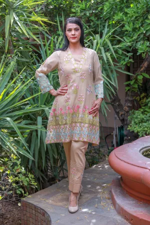Beige Cotton Salwar Kameez -  Designer Khaadi Suit
