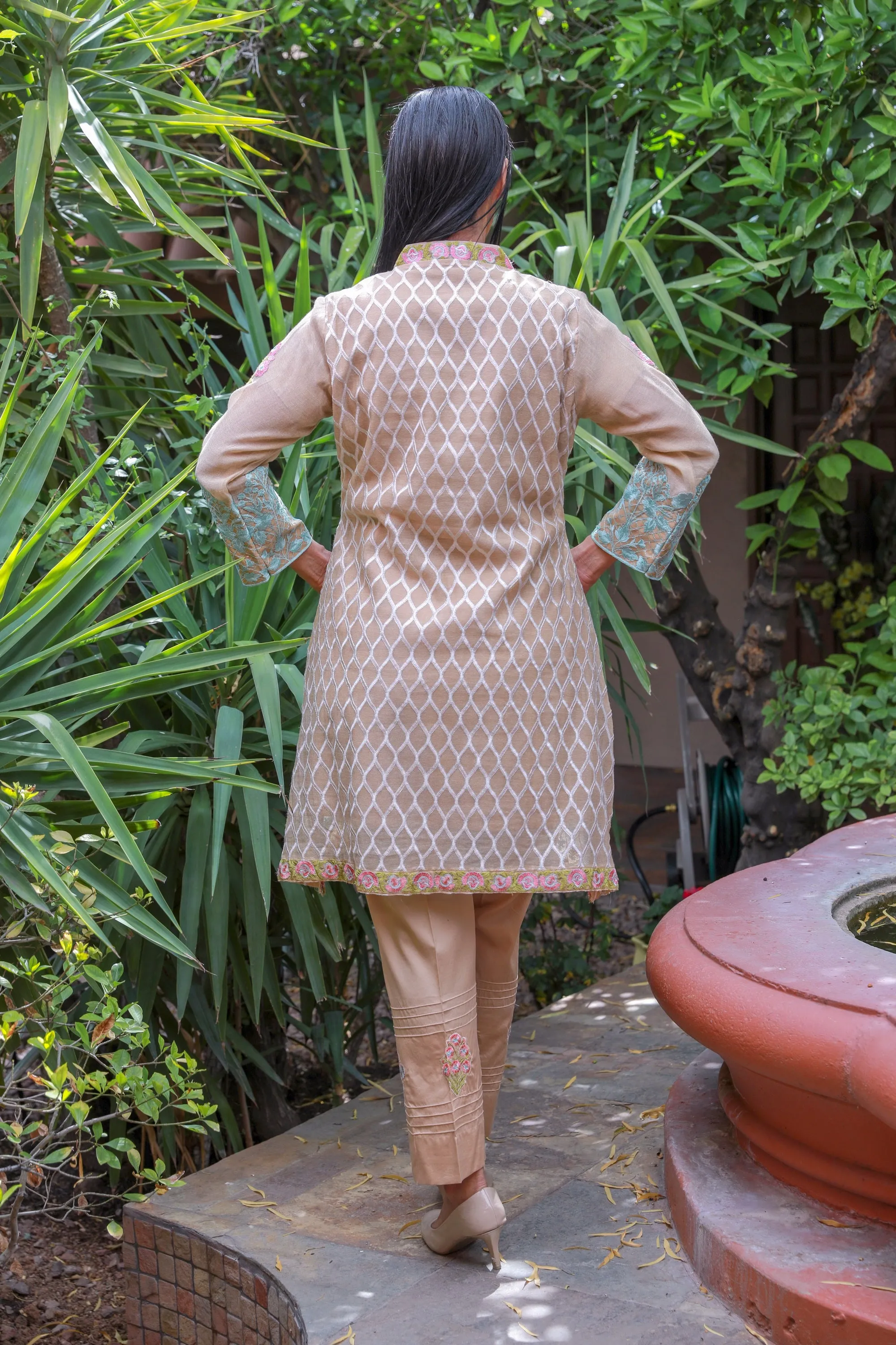 Beige Cotton Salwar Kameez -  Designer Khaadi Suit