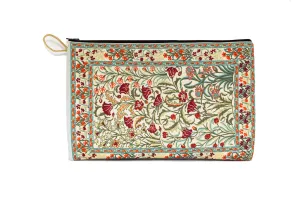 Beige Cotton Silk Floral Embroidered Pouch - Bag