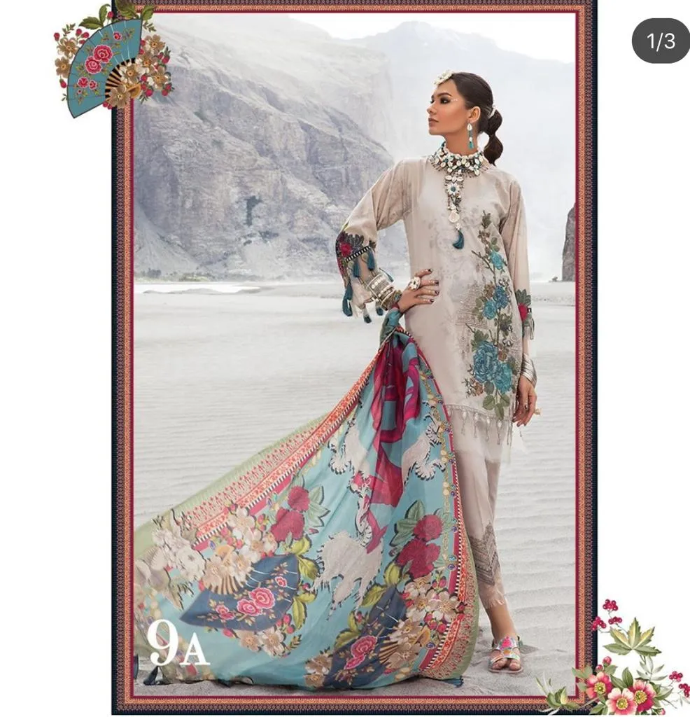 Beige Lawn Salwar Kameez-Suit - Maria B. M.Prints 2019