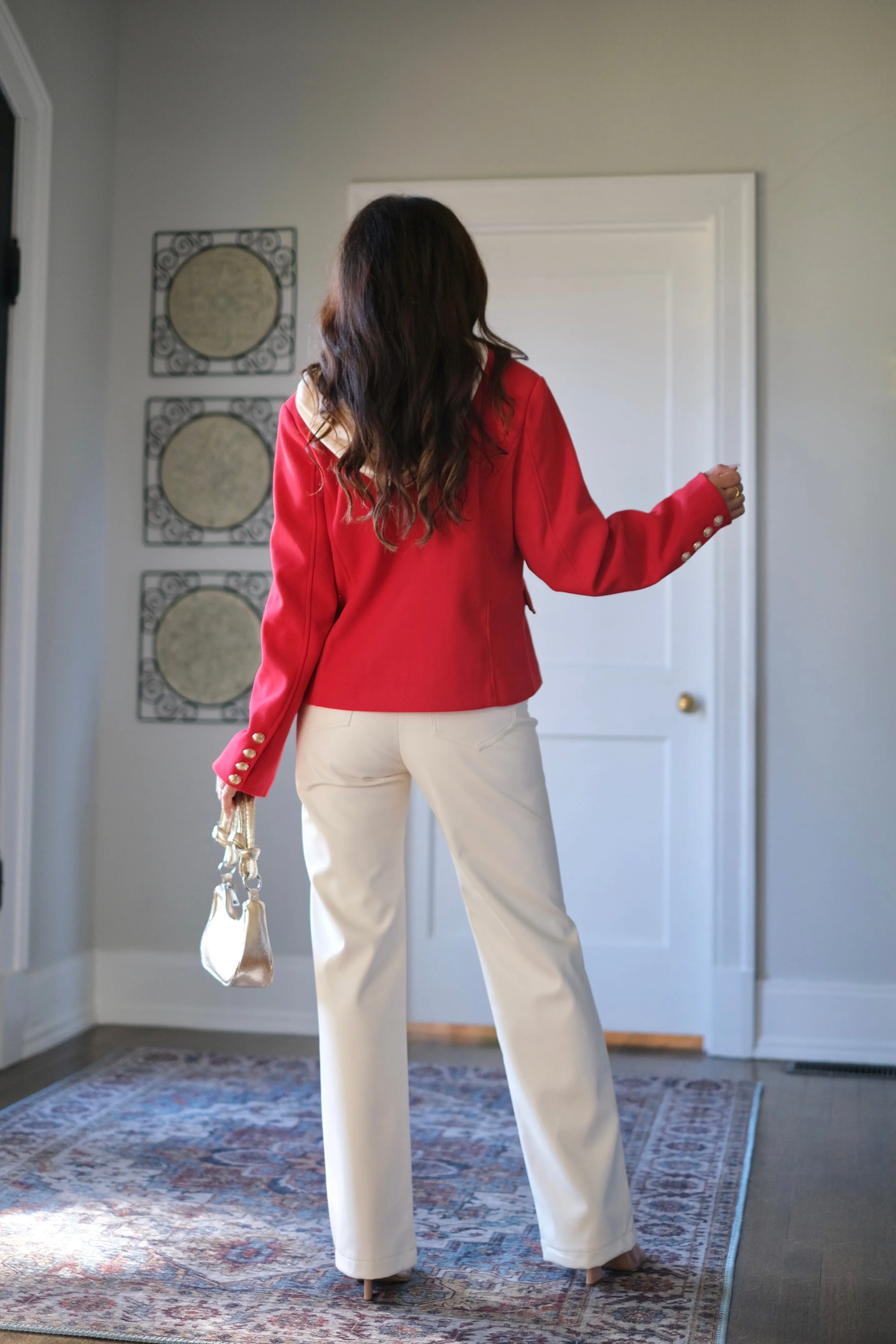 Bennie red dtachable hoodie gold button coat