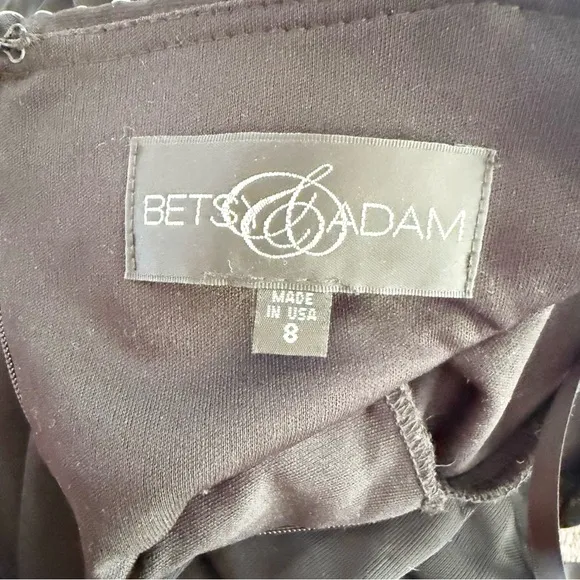 Betsy &amp; Adam Metallic Beaded Chiffon Maxi Dress Womens 8 Formal Party Cocktail