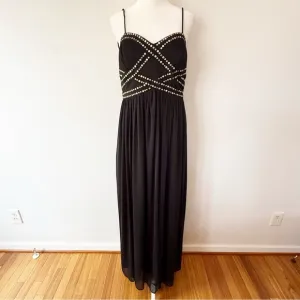 Betsy &amp; Adam Metallic Beaded Chiffon Maxi Dress Womens 8 Formal Party Cocktail