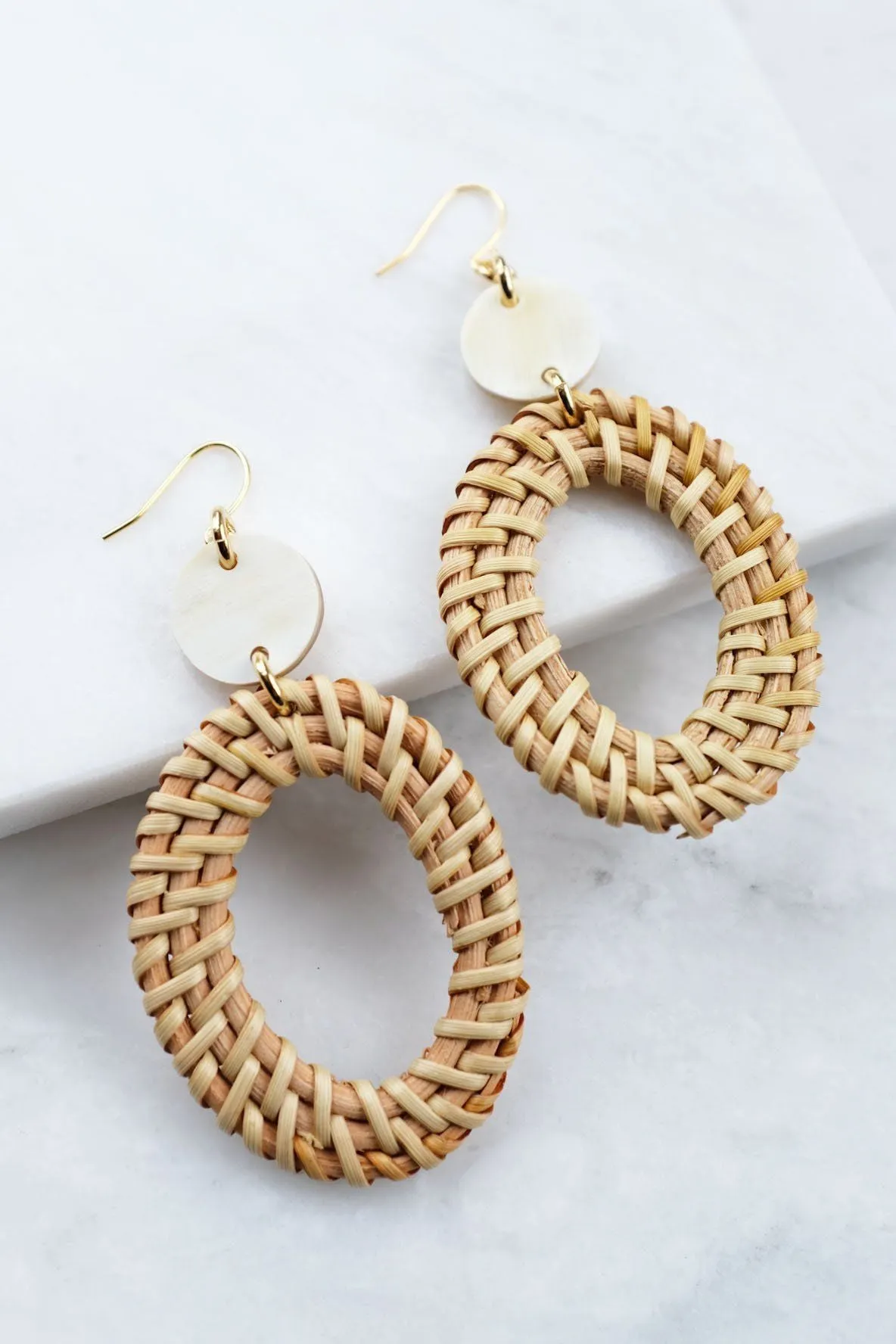 Bien 16K Gold-Plated Brass Buffalo Horn & Rattan Oval Statement Earrings