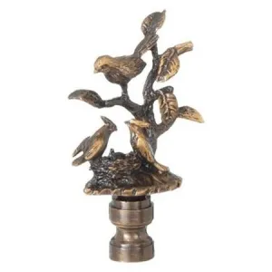 Birds on Branch Finial in Antique Brass