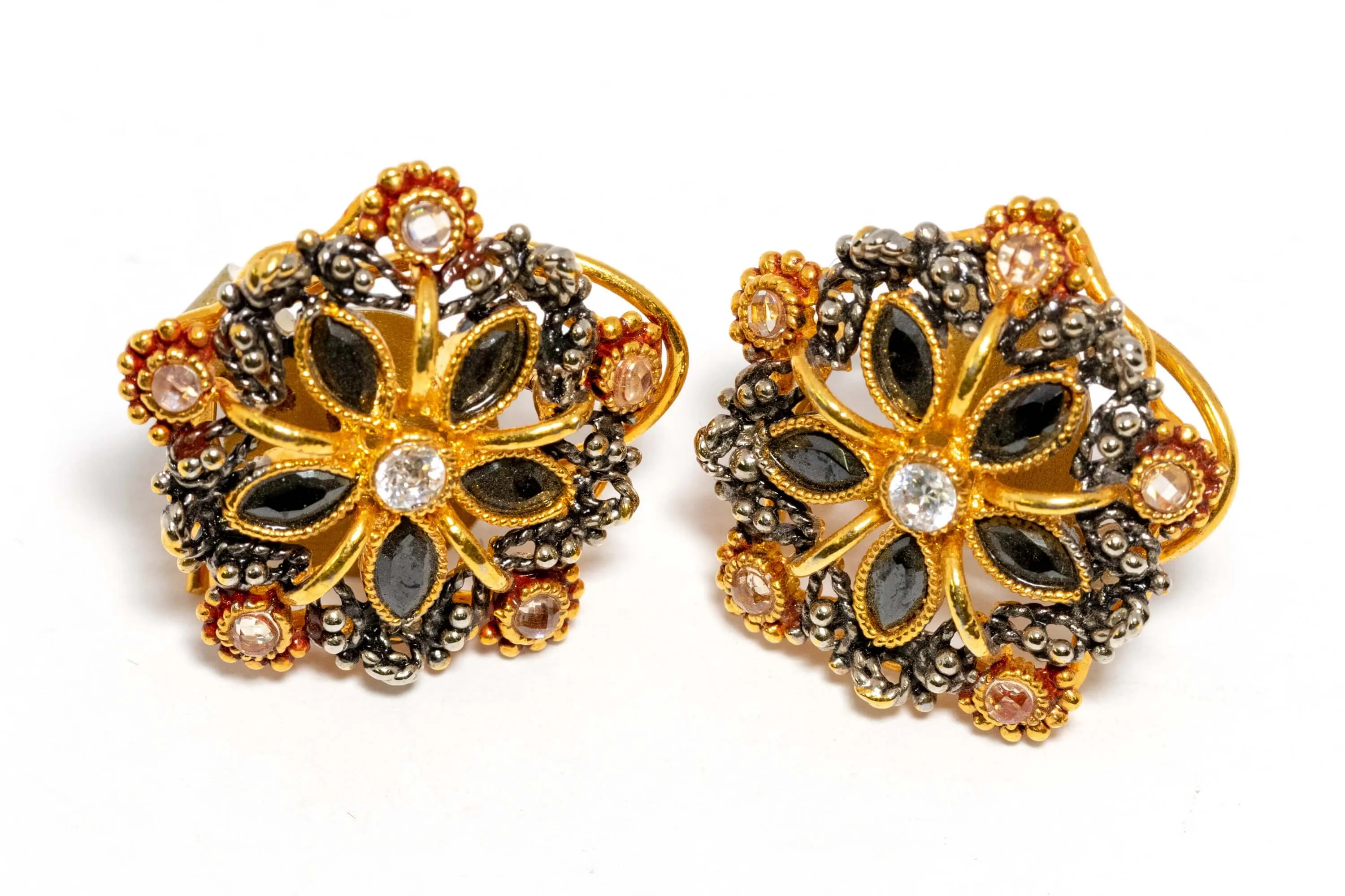 Black And Gold Stud Earrings