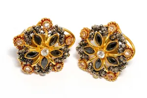 Black And Gold Stud Earrings