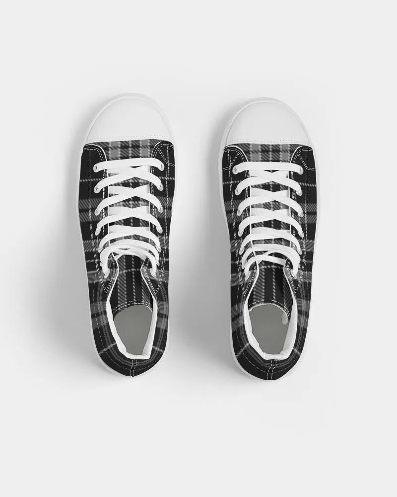 Black and Gray Plaid Men's Hightop Canvas Shoe