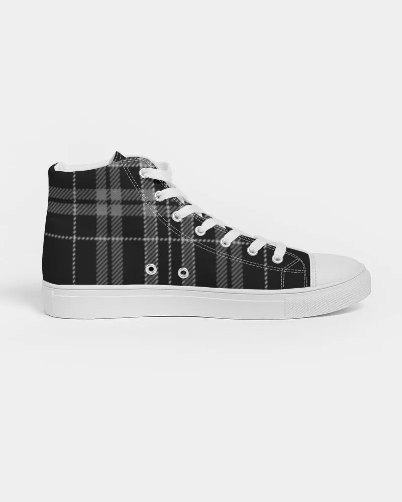 Black and Gray Plaid Men's Hightop Canvas Shoe