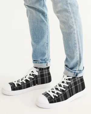 Black and Gray Plaid Men's Hightop Canvas Shoe