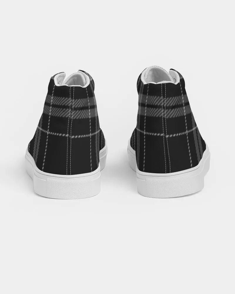 Black and Gray Plaid Men's Hightop Canvas Shoe