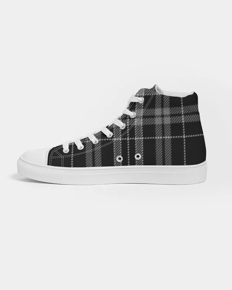 Black and Gray Plaid Men's Hightop Canvas Shoe