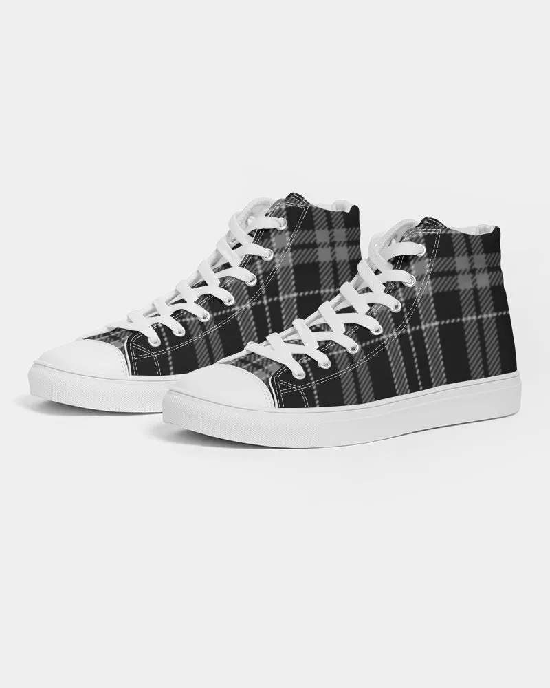 Black and Gray Plaid Men's Hightop Canvas Shoe