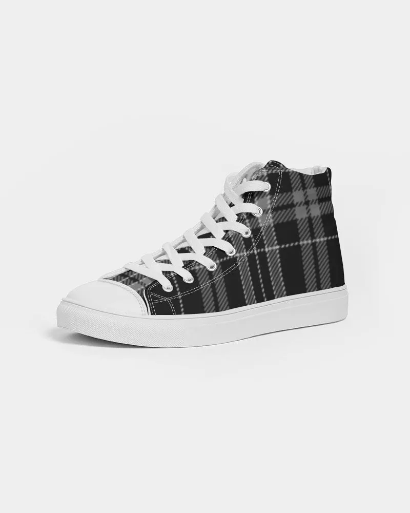 Black and Gray Plaid Men's Hightop Canvas Shoe