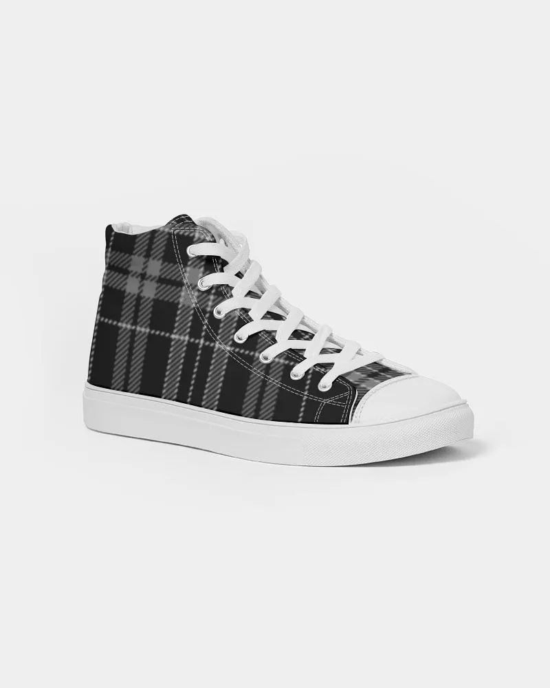 Black and Gray Plaid Men's Hightop Canvas Shoe