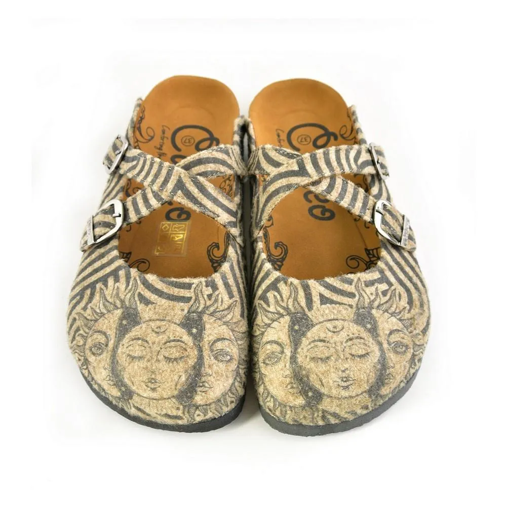 Black and White, Zebra Patterned, Sun and Moon Clogs - CAL1202