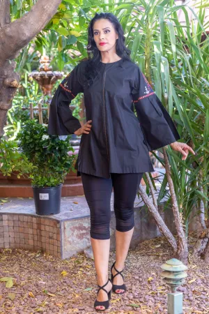 Black Cotton Embroidery Shirt
