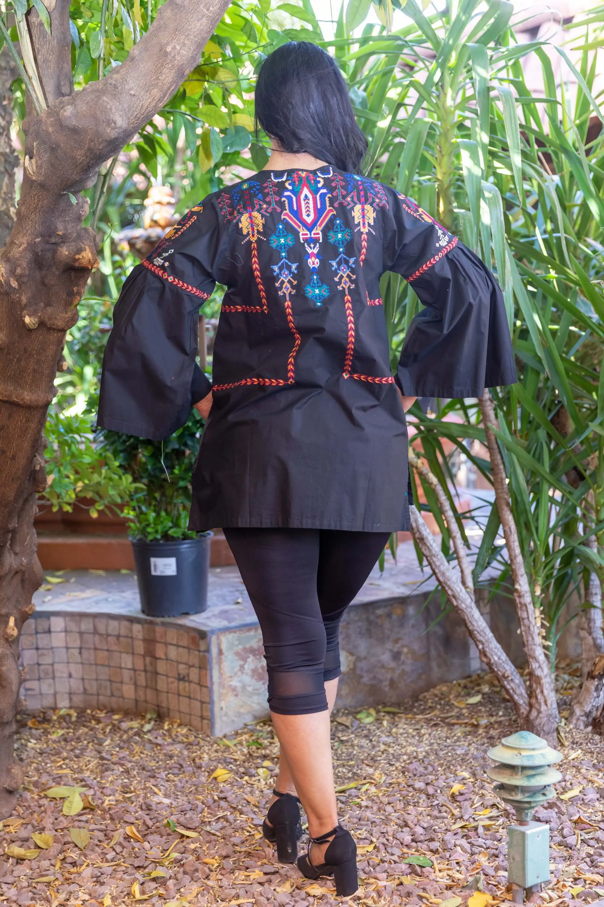 Black Cotton Embroidery Shirt