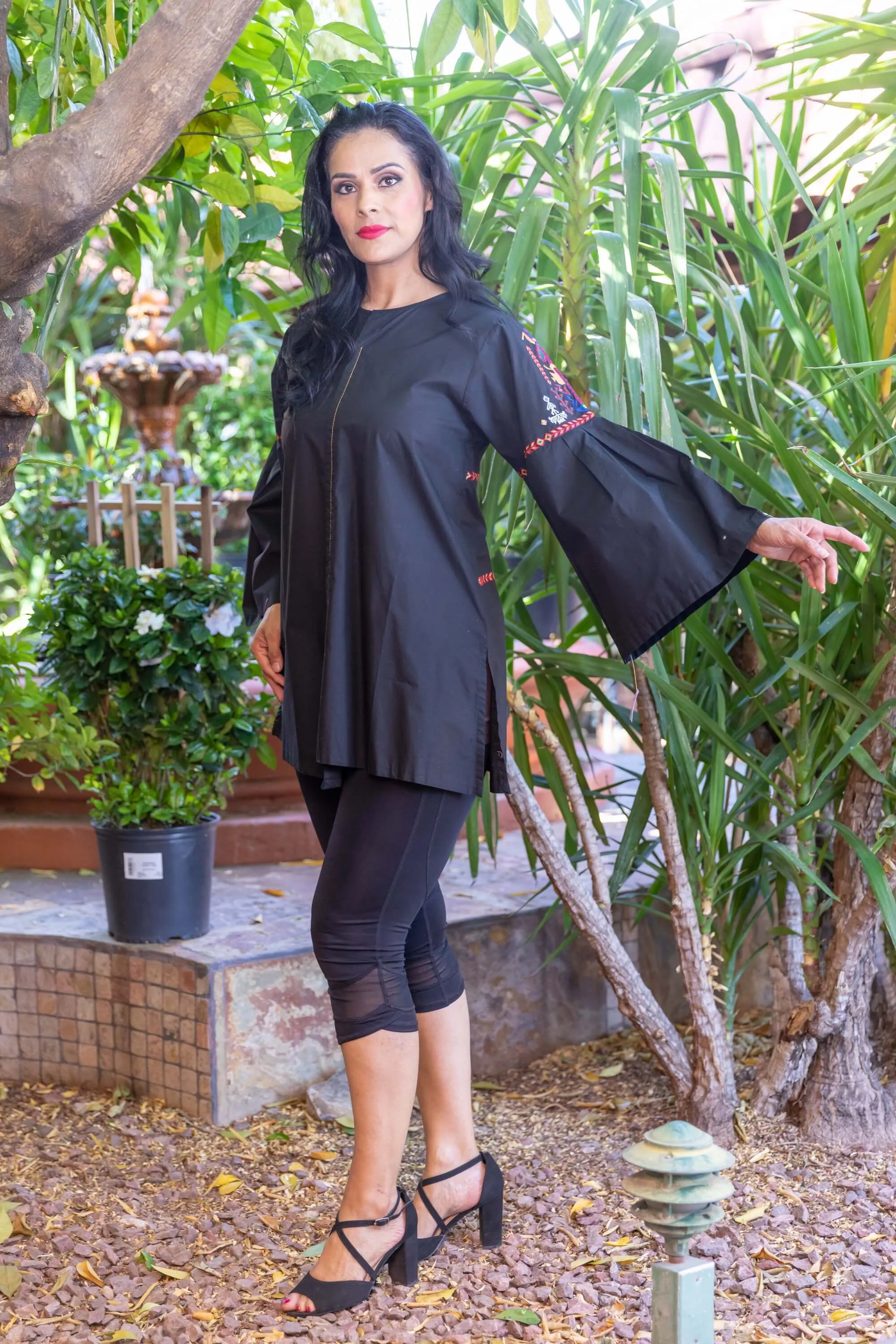 Black Cotton Embroidery Shirt