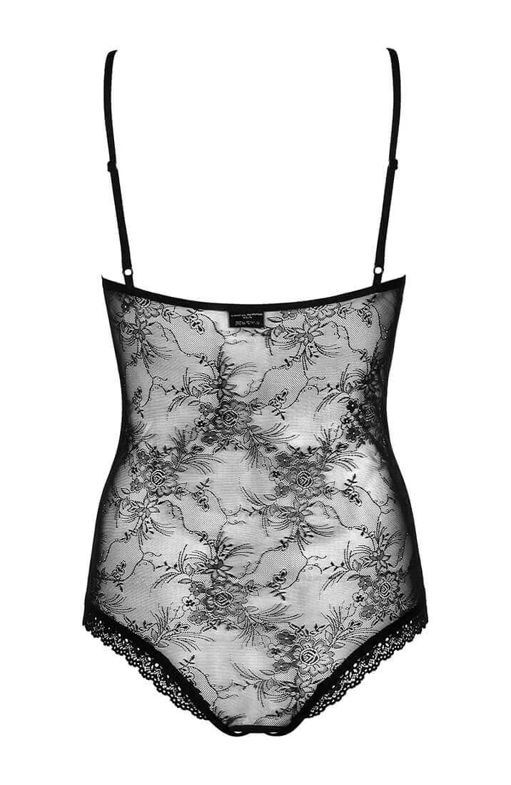 Black crotchless bodysuit with lace-up - DIVA