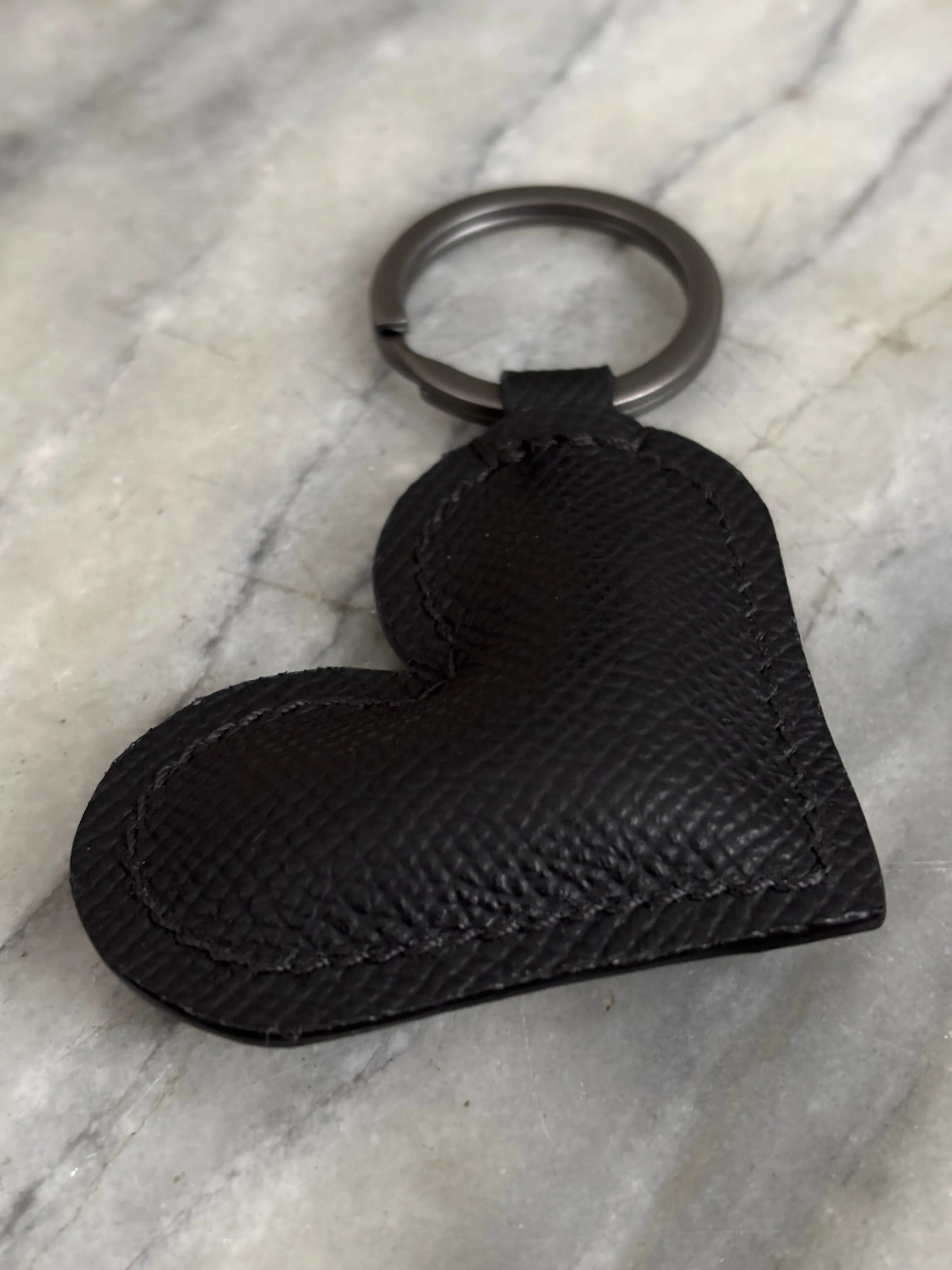 Black Epsom Leather Heart Key Fob