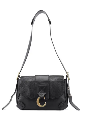 Black Leather C Crossbody Bag
