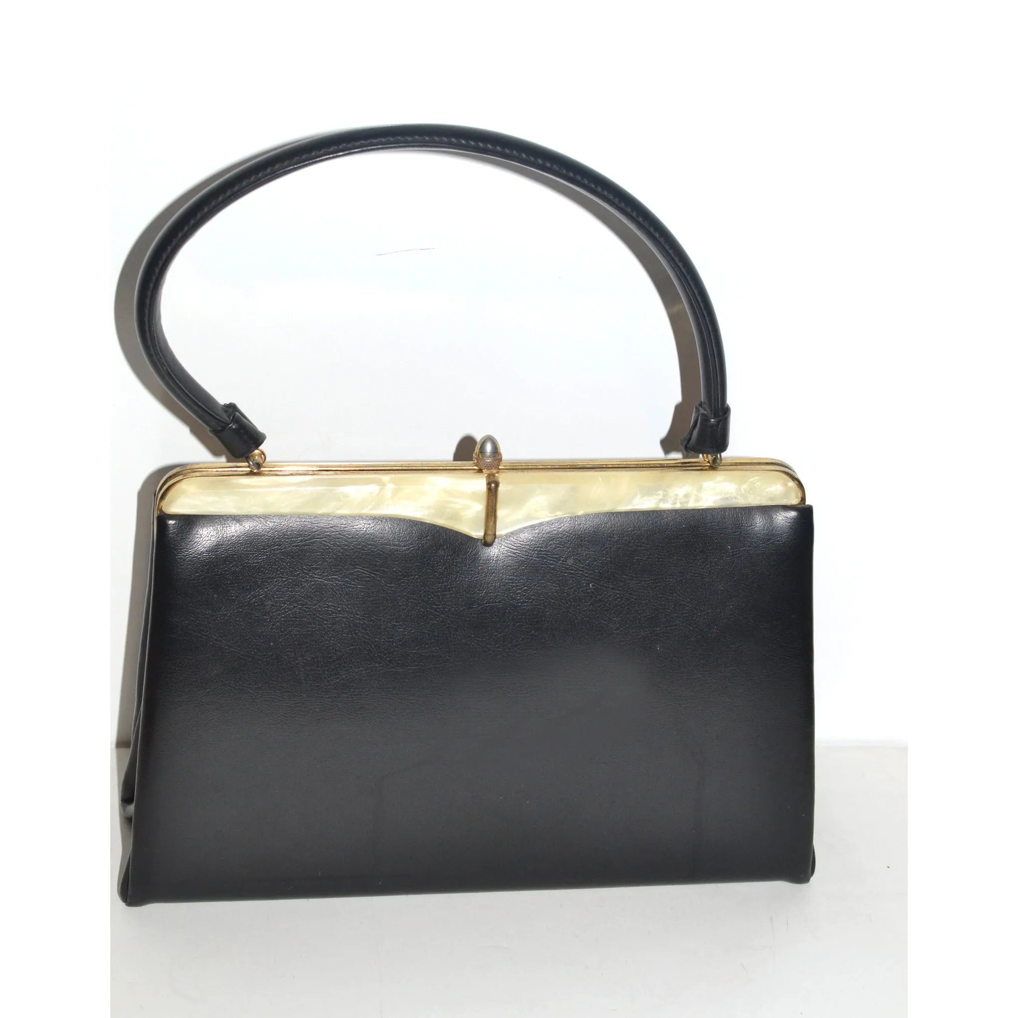 Black Leatherette Lucite Trimmed Purse