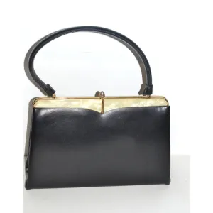 Black Leatherette Lucite Trimmed Purse