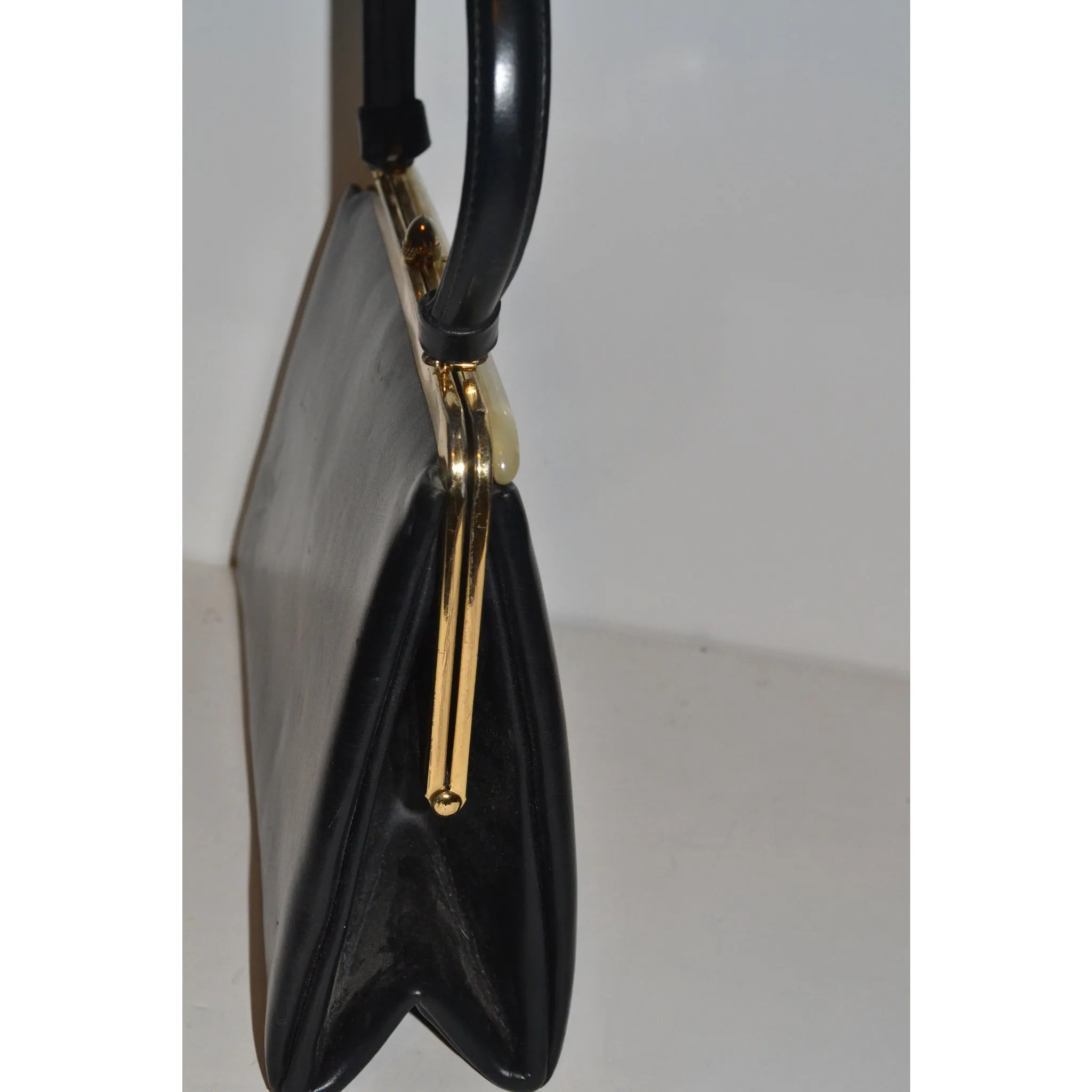 Black Leatherette Lucite Trimmed Purse