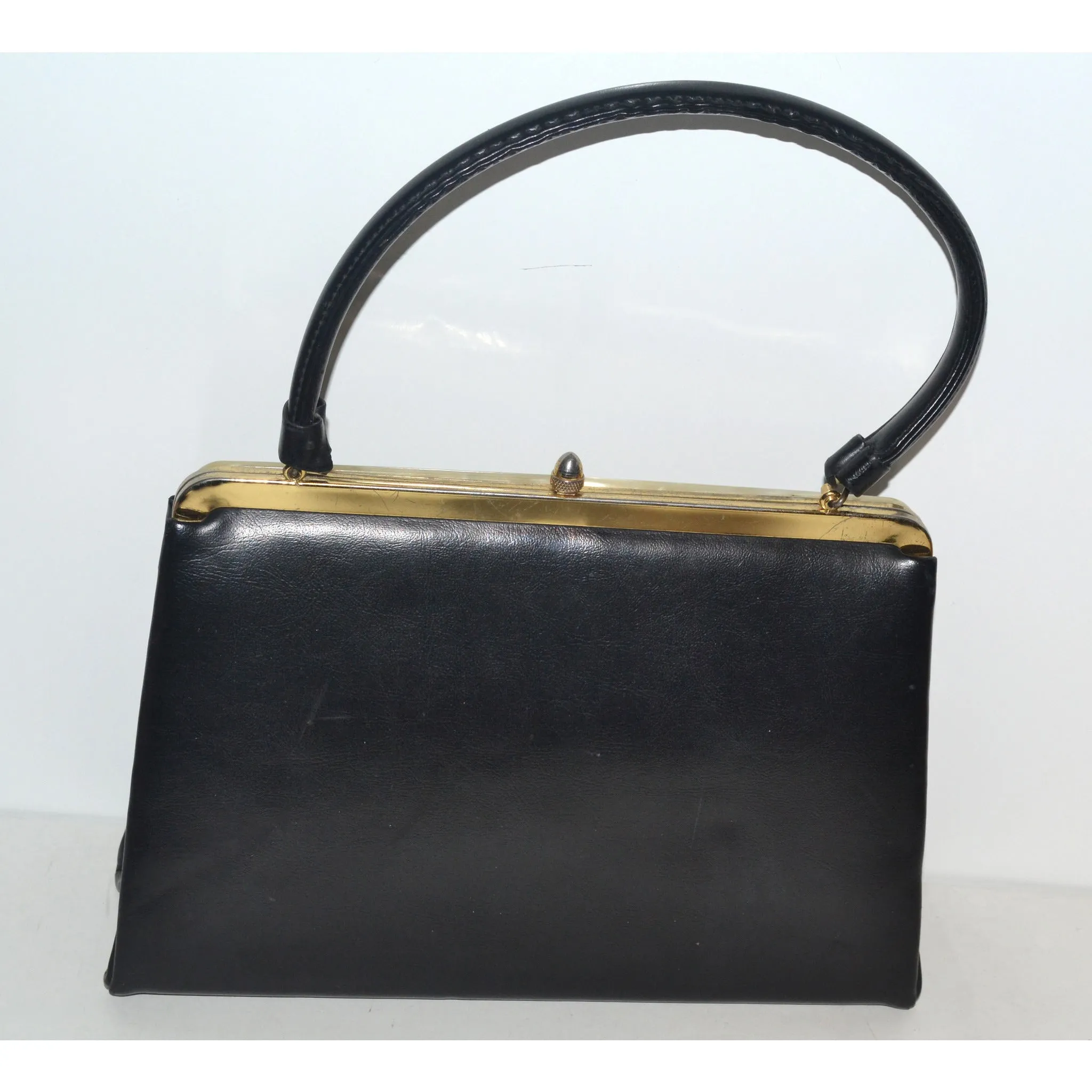 Black Leatherette Lucite Trimmed Purse